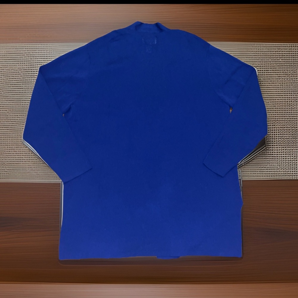 Chico’s Design Blue Rib Knit Lightweight Open Front Cardigan W/Slit Sides - Picture 6 of 8